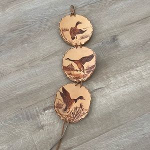 Vintage 80’s Signed Leather Wall‎ Hanging Pyrography Art Hand Crafted  Gooses
